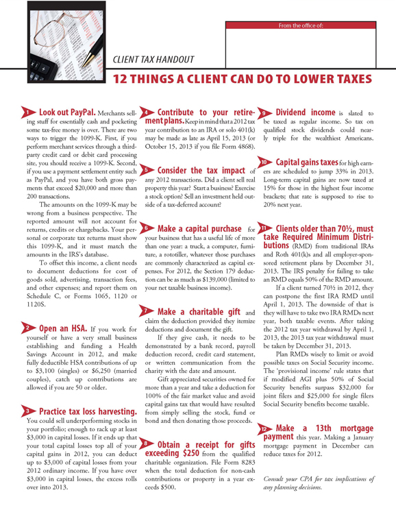 12 Things a Client Can Do To Lower Taxes